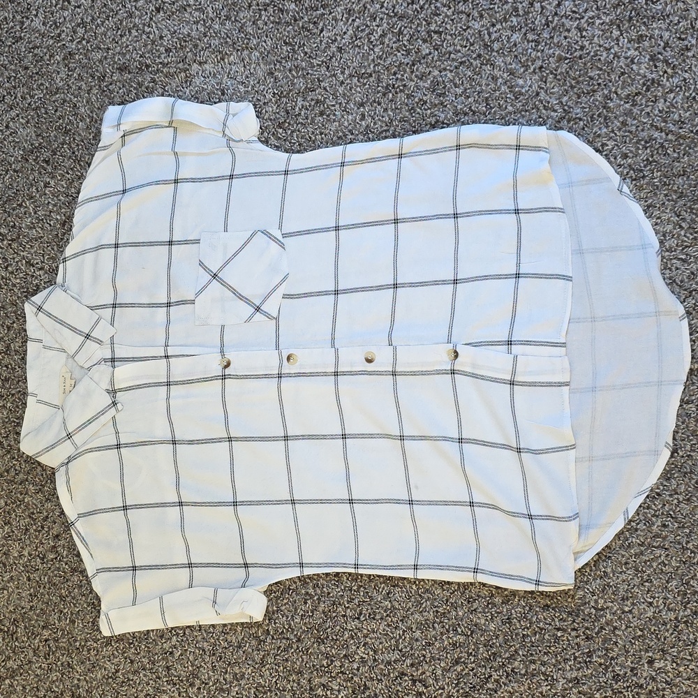 White and Blue Plaid Button-Up Shirt